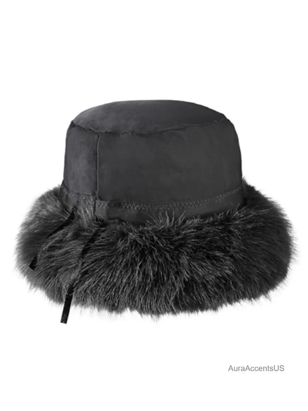 Faux Rabbit Fur Bucket Hat with Collar Scarf Set, Warm Winter Ski Snow Hat for